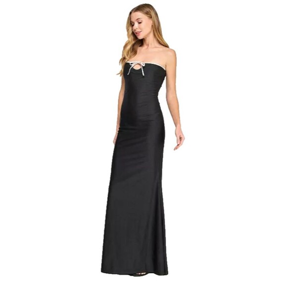 City Studios Strapless Black Gown w/White Tie At Bust size L NWT Elegant Formal - Picture 3 of 12